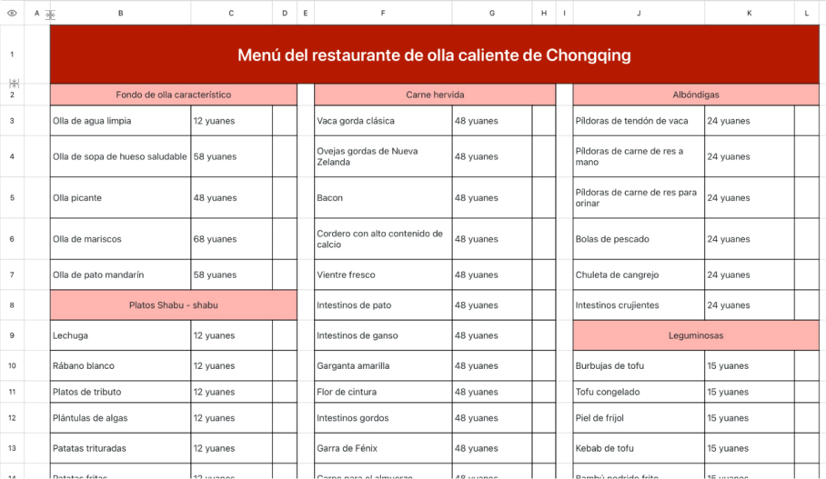 Menú de pedido de olla caliente de Chongqing